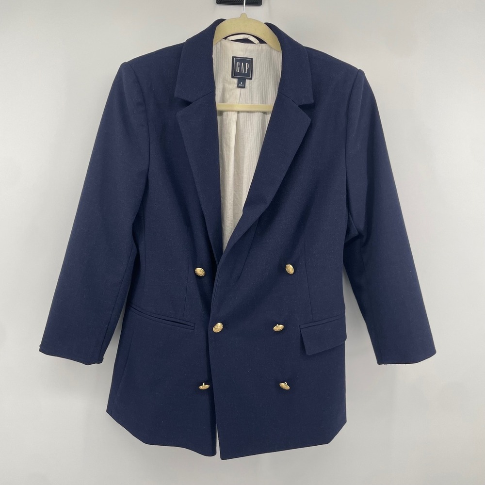 Gap Blazer Womens 6 Navy Blue Double Breasted Gold Button Nautical Career Jacket